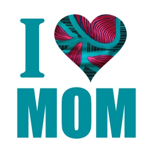 I Love Mom African Fabric Print/ I Love Mum Ankara Fabric Print T-Shirt