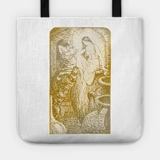 Pre-raphaelite beauty and cat Tote