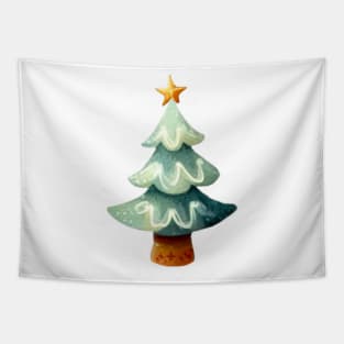 Pastel Green Christmas Tree Illustration Tapestry