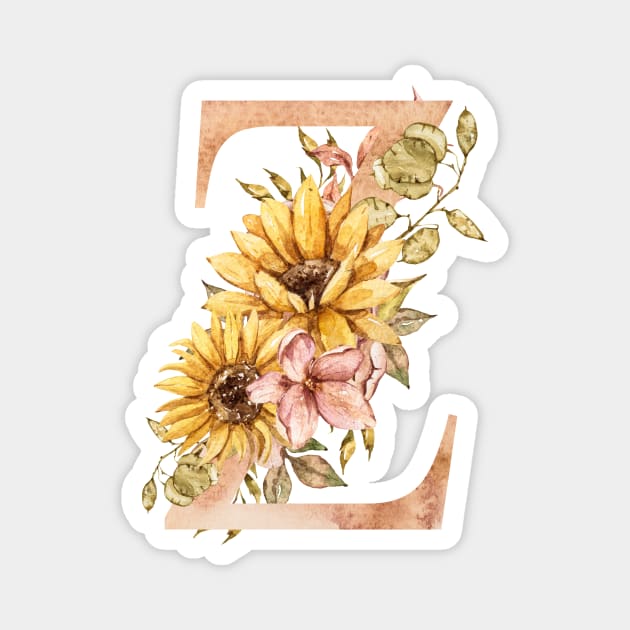 Watercolor sunflower bouquet monogram letter Z Magnet by tiana geo