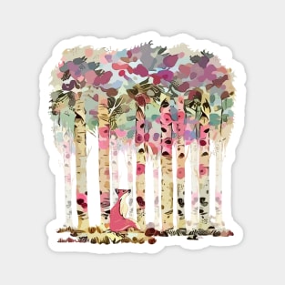 Tree Forest and fox watercolor effect Magnet