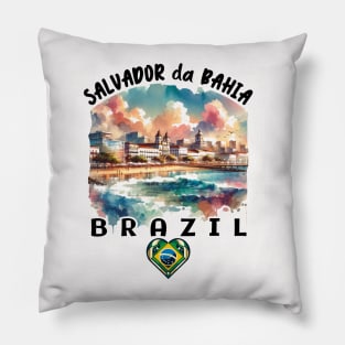 Salvador da Bahia Brazil Water Color Art Pillow