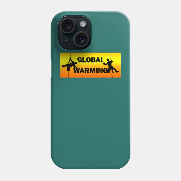 Global Warming - Typography, Two Window Cleaners Wiping Away The Word, Hot Orange Background Phone Case by Earthworx