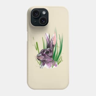 Rabbit in tall grass - animal portrait artwork Phone Case