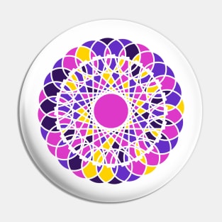 Repeated elements in round geometric ornament in random bright neon colors Pin