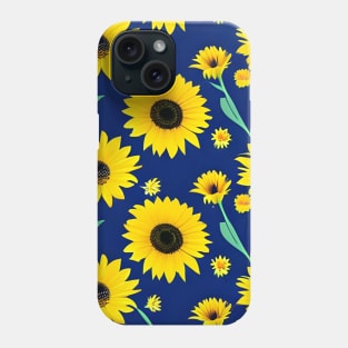 Pattern of yellow daisies on a navy blue base Phone Case