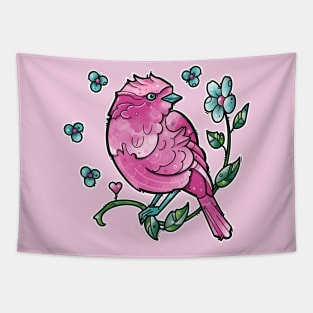 pink bird and turquoise flowers Tapestry