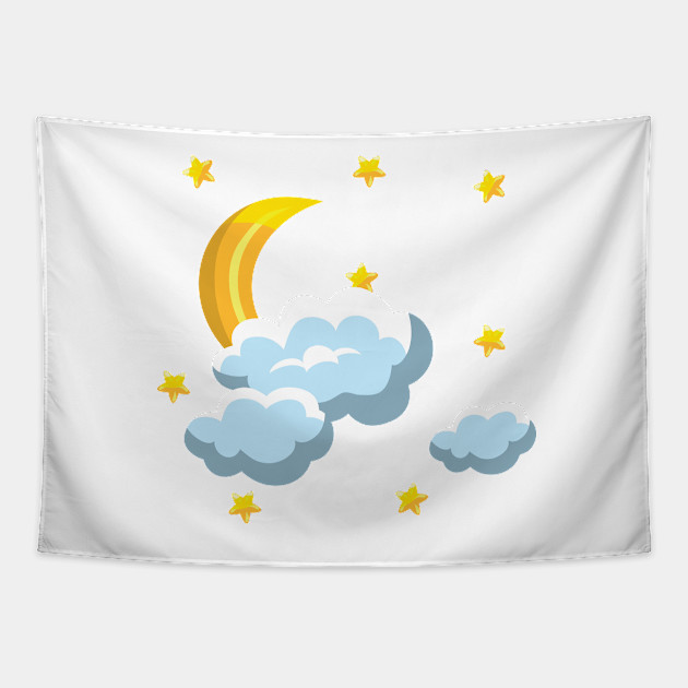 Night Sky Cartoon Style Stars And Clouds Clouds Tapestry Teepublic