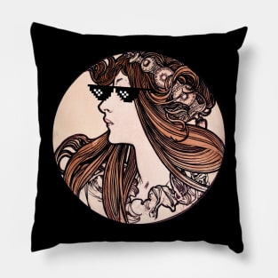 Old fashion art with thug life glasses Pillow