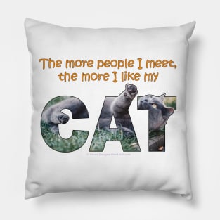 The more people I meet the more I like my cat - grey cat oil painting word art Pillow
