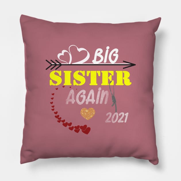 Big Sister AGAIN T-Shirt Baby Pregnancy Announcement Youth T-Shirt Gift for Big Sister Pillow by Otis Patrick