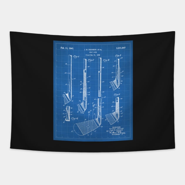 Golf Club Patent - Golfing Fan Home Office Art - Blueprint Tapestry by patentpress