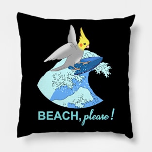 beach please - surfing cockatiel doodle Pillow