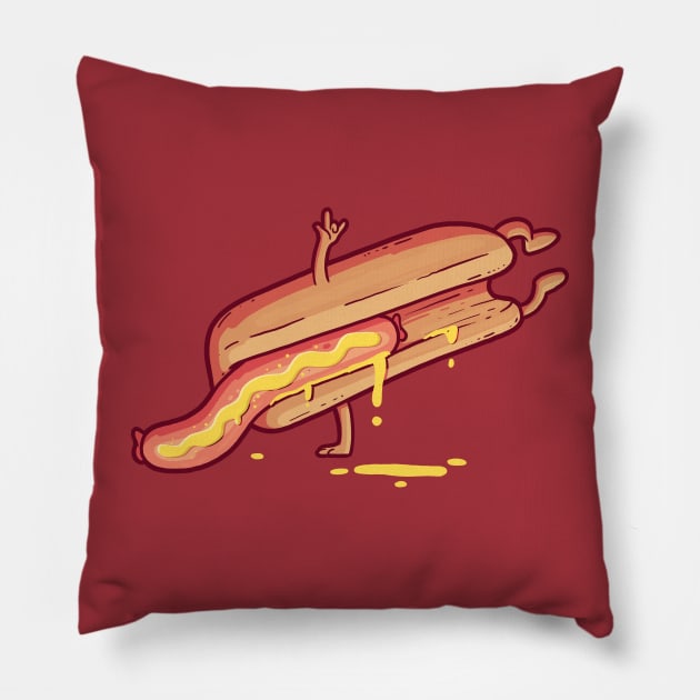 Funny Breakdancing Hot Dog Cartoon Pillow by SLAG_Creative
