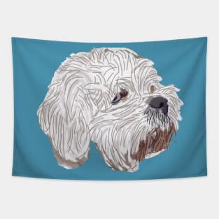 Bichon Frise Mix Dog Portrait Teal Tapestry