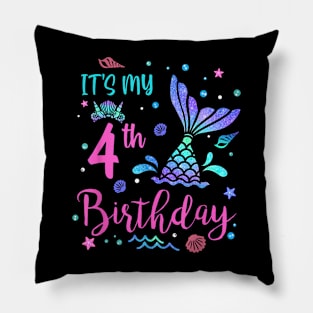 Its My 4Th Birthday Mermaid Girl Theme Party 4 Yrs Old Pillow