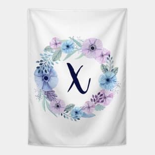 Floral Monogram X Icy Winter Blossoms Tapestry