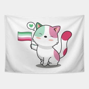 Cute Cat Holding Abrosexual Pride Flag Tapestry