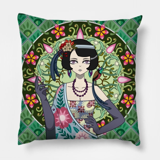 Spring Astrapia Princess Pillow by Munchbud Ink