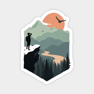 Adventure Traveler On Mountain Cliff - Wanderlust Magnet