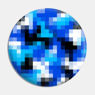 Pixelated Marine Blue Camouflage Design Pin