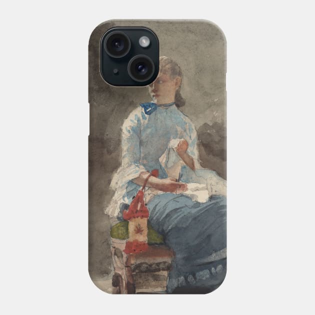 Young Woman Sewing by Winslow Homer Phone Case by Classic Art Stall