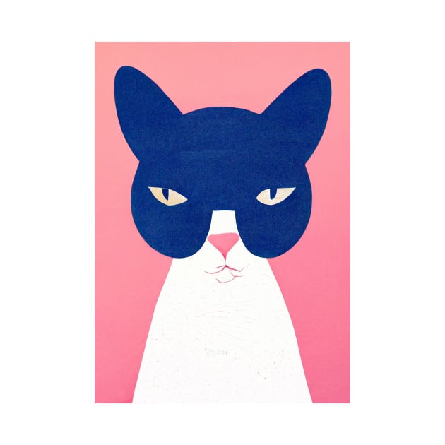 Gangsta Cat Retro Poster Vintage Art Gangsta Wall Blue Pink Illustration by BetterManufaktur