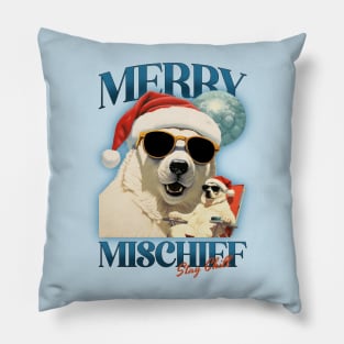 Merry Mischief Stay Chill Polar Bear Christmas Pillow