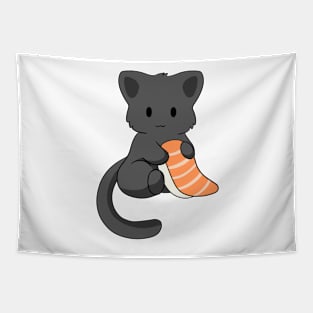 Black Cat with Sushi Tapestry