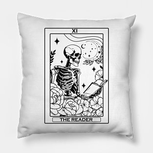 The Reader Skeleton Tarot Card Pillow