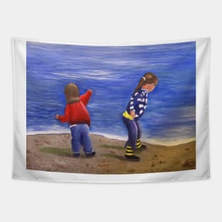 Playing on the beach Tapestry