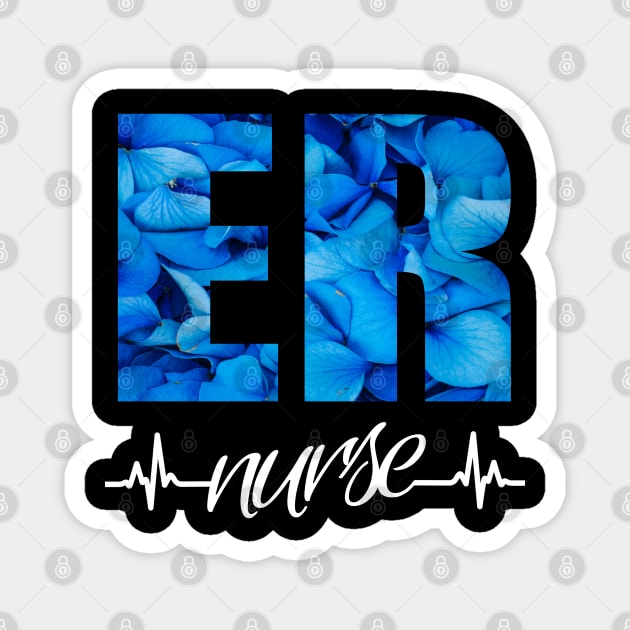 ER Nurse Heartbeat Blue Flower Magnet by Duds4Fun