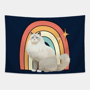 retro rainbow cat Tapestry