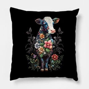 Cute Floral Cow Heifer Animal Lover Dairy Farming Farmer Pillow