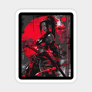 Red Japanese Samurai Girl Magnet