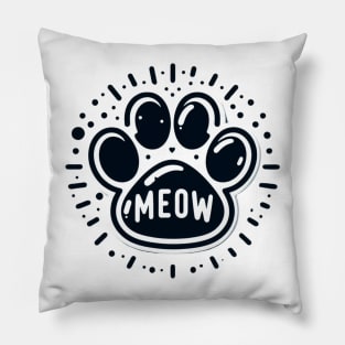 Cat Paw With Meow Text Pillow