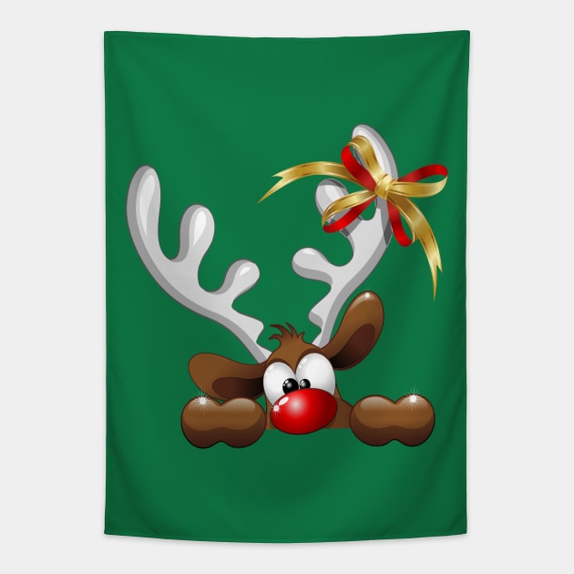 Funny Christmas Reindeer Cartoon Tapestry by BluedarkArt