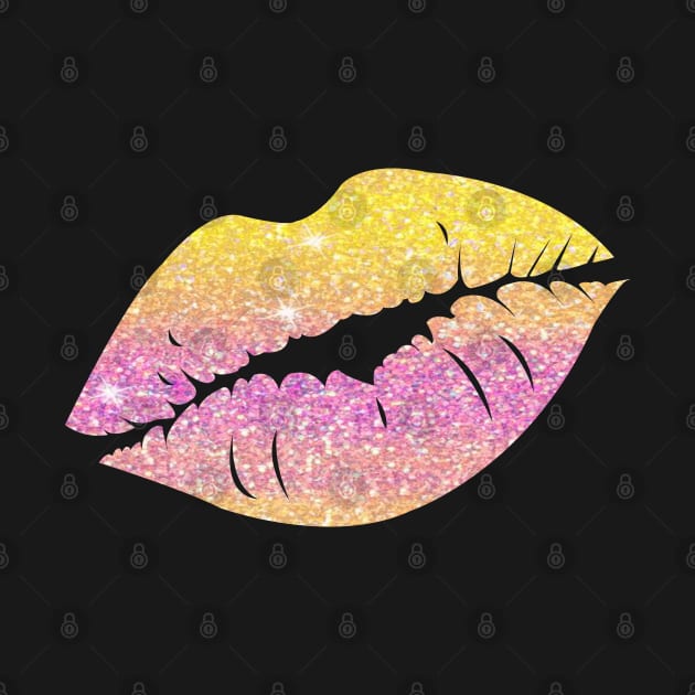 Bright Pink Yellow Ombre Faux Glitter Lips by Felicity-K