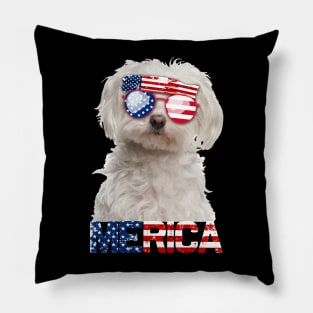 Merica Maltese Dog American Flag 4Th Of July Pillow