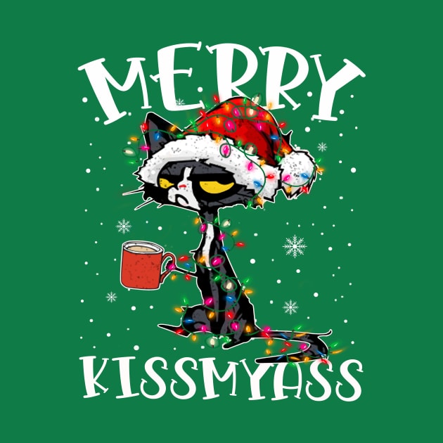 Merry Kissmyass Cat Christmas light Funny by drreamweaverx