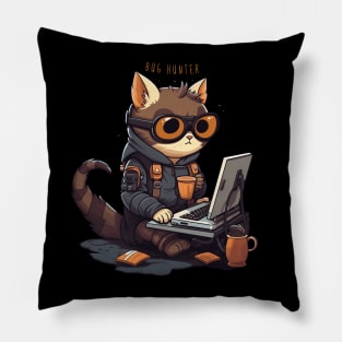 Funny Programmer Cute Cat Bug Hunter Pillow