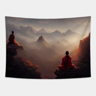 Tibetan monks at dawn Tapestry