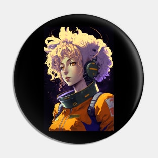 Anime Girl Astronaut Blind in Space Wearing Headphones Pin