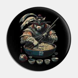 Samurai Cat Ramen Chef - Traditional Japanese Art Pin