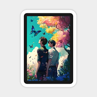 Two Souls Under Blue Butterflies Magnet