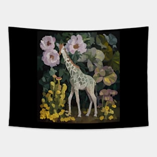 watercolor flowers surrounding a wild Giraffe Tapestry