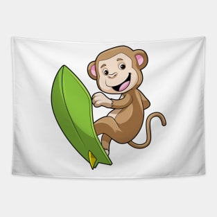 Monkey as Surfer with Surfboard Tapestry