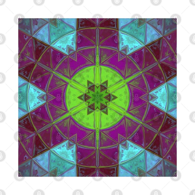 Mosaic Kaleidoscope Flower Green Purple and Blue by WormholeOrbital