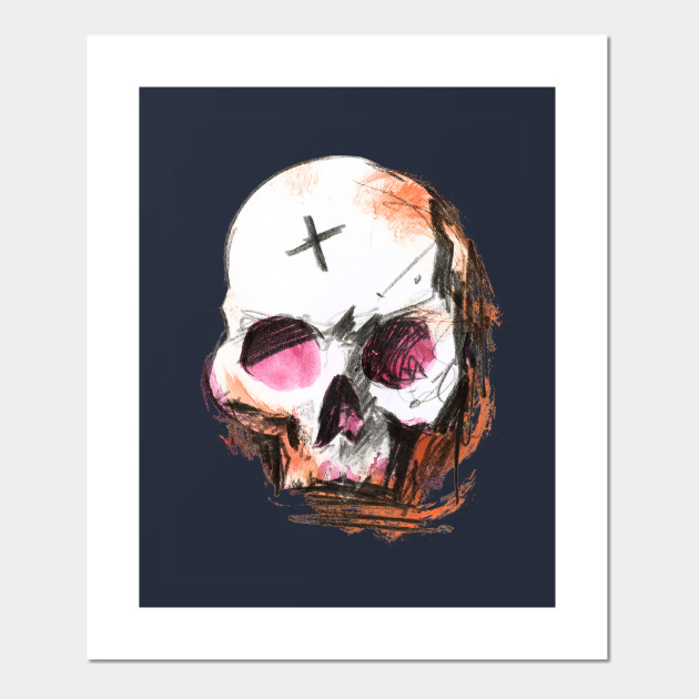 Skull Pencil And Watercolor Painting Grunge Look Pencil Skull