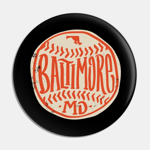 Hand Drawn Baseball for Baltimore with custom Lettering Pin by goodwordsco